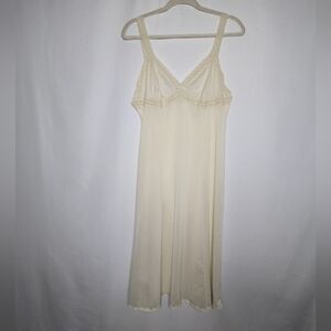 Olga Womens Sheer Coquette Vintage Cream Lace Trim Nightgown Slip Dress M